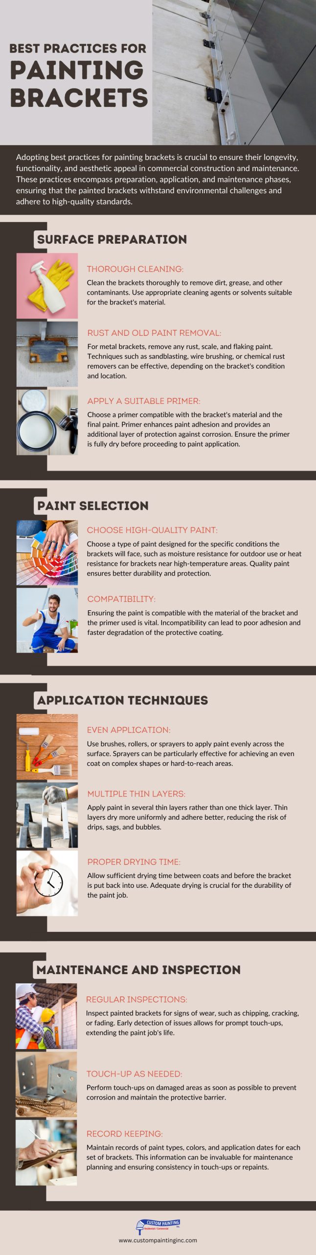 Infographic on the Best Practices for Painting Brackets in commercial buildings in the Livermore, Dublin, Mountain House, Pleasanton, San Ramon, and Tracy area